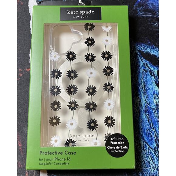 KATE SPADE Protective Case Magsafe IPHONE 16 Floral White Black Daisy - Picture 1 of 4